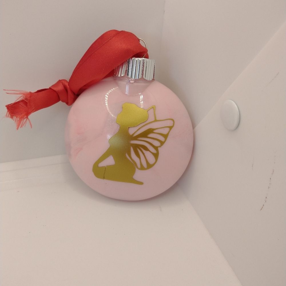 Handcrafted Pink Fairy Christmas Ornament Plastic Bulb Holiday Decor 3"